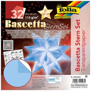 830/2020 Bascetta Lot de 32 feuilles de papier transparent, 20 x 20 cm, 115 g/m², diametre de l'etoile bricolee : env