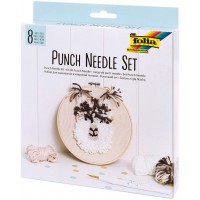 23411 Punch Needle Set complet de 8 pieces avec cadre a  broderie, mointain, aiguille a  punch, outil d'enfilage et laine, blanc
