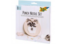 23411 Punch Needle Set complet de 8 pieces avec cadre a  broderie, mointain, aiguille a  punch, outil d'enfilage et laine, blanc