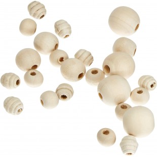 22977 Lot de 84 perles en bois de 84 tailles differentes pour travaux manuels colliers et bracelets 2 cordes de 85 cm chacune