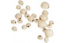 22977 Lot de 84 perles en bois de 84 tailles differentes pour travaux manuels colliers et bracelets 2 cordes de 85 cm chacune