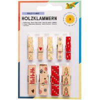 - Lot de 9 Pinces a  Linge en Bois avec Motif Jolly X Mas de 2 Tailles differentes, ideales pour accrocher des Notes, des Photos