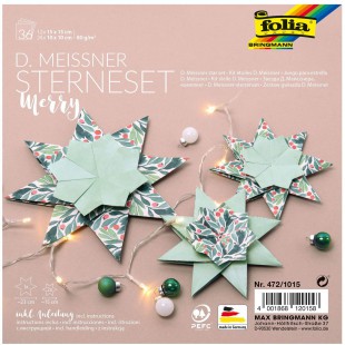 472/1015 D. Meissner Set Merry etoiles pliantes de 36 feuilles 80 g/m² pour une grande et 2 petites etoiles avec instructions po