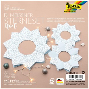 473/1015 D. Meissner Set Noel etoiles pliantes avec 36 feuilles 80 g/m² pour une grande et 2 petites etoiles avec instructions p