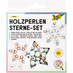 22522 - Kit de Perles Pastel » avec 160 Boules en Bois et Une Ficelle doree pour l'enfilage, pour creer des etoiles e