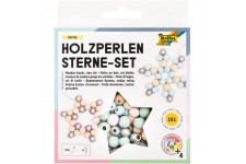 22522 - Kit de Perles Pastel » avec 160 Boules en Bois et Une Ficelle doree pour l'enfilage, pour creer des etoiles e