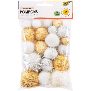 50313 50313 Lot de 30 pompons a paillettes X-Mas Assortiment de tailles et de couleurs assorties Ideal pour les tra