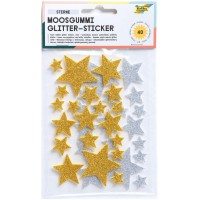 23792 - Foam Rubber Glitter Stickers, 40 Pcs, Stars Assorted in Gold and Silver