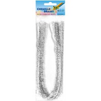 611119 Lot de 10 Fils Chenille argentes de 8 mm de diametre et 50 cm de Long-Ideal pour Les Enfants pour Les travaux manuels et 