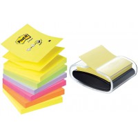 Post-It Lot de 6 Recharges Z-notes 100 feuilles 7,6 x 7,6 cm Neon Couleurs Assorties & Devidoir Z Super Sticky Notes repositionn