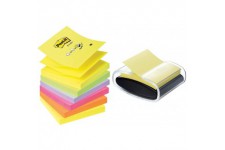 Post-It Lot de 6 Recharges Z-notes 100 feuilles 7,6 x 7,6 cm Neon Couleurs Assorties & Devidoir Z Super Sticky Notes repositionn