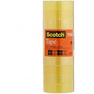 Lot de 10 : Scotch Ruban Adhesif Transparent 508 - 10 Rouleaux - 15mm x 33m - Ruban Adhesif Transparent