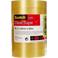 Lot de 8 : Scotch Ruban Adhesif Transparent 508 - 8 Rouleaux - 19mm x 66m - Ruban Adhesif Transparent