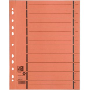 Intercalaires Reference 06456og perfore numerotees 1-10 double Motif en carton recycle orange Lot de 100