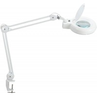 Lampe loupe LED viso en metal blanc avec pied a  pince, grossissement 1, grossissement 75x, 2120 lux, lumiere du jour [Classe en