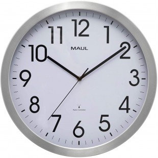 MOVE Horloge Murale Radio-pilotee analogique pour Salon, Chambre, Cuisine ou Bureau, en Aluminium brosse, Blanc, Ø 40 cm