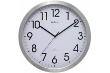 MOVE Horloge Murale Radio-pilotee analogique pour Salon, Chambre, Cuisine ou Bureau, en Aluminium brosse, Blanc, Ø 40 cm