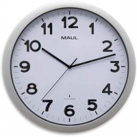 Horloge Murale Radio-pilotee STEP - Reglage Automatique de l'heure - Grands Chiffres - Plastique incassable - Argente - Ø 40 cm