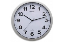 Horloge Murale Radio-pilotee STEP - Reglage Automatique de l'heure - Grands Chiffres - Plastique incassable - Argente - Ø 40 cm