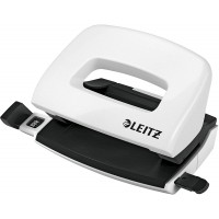 Leitz Mini-Perforateur, 10 Feuilles, Reglette de Guidage avec Marquages des Formats, Metal, WOW, 50601001 - Blanc Perle