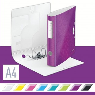 Leitz Classeur a  Levier A4 Active, Violet, Dos Arrondi 65mm, Fixation elastique, Polyfoam Leger, WOW, 11070162