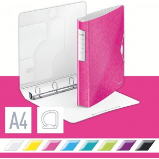 Classeur 4 anneaux Leitz WOW, PP, 30 mm, Active SoftClick, Rose