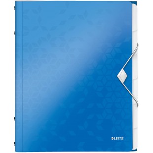 Leitz Trieur A4, Contient jusqu'a  200 Feuilles, Index Integre a  6 Onglets, Fermeture elastique, Bleu Metallise, WOW, 46330036