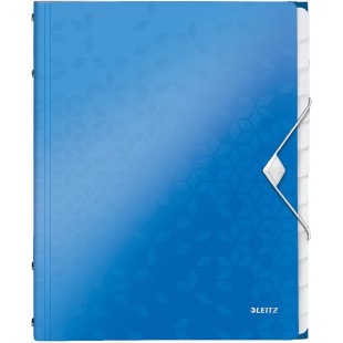 Leitz Trieur A4, Contient jusqu'a  200 Feuilles, Index Integre a  12 Onglets, Fermeture elastique, Bleu Metallise, WOW, 46340036