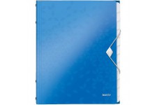 Leitz Trieur A4, Contient jusqu'a  200 Feuilles, Index Integre a  12 Onglets, Fermeture elastique, Bleu Metallise, WOW, 46340036