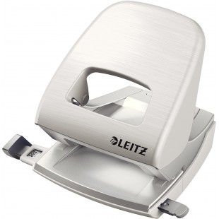 Leitz Perforatrice Sans Effort, Capacite 30 Feuilles, Blanc Arctique, Metal, Reglette de Guidage avec Reperes, Style, 50060004