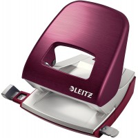 Leitz Perforatrice Sans Effort, Capacite 30 Feuilles, Rouge grenat, Metal, Reglette de Guidage avec Reperes, Style, 50060028