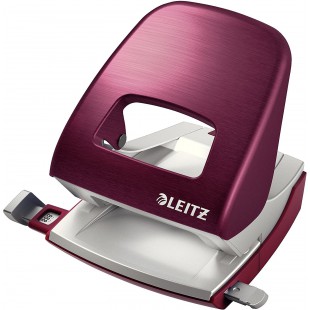 Leitz Perforatrice Sans Effort, Capacite 30 Feuilles, Rouge grenat, Metal, Reglette de Guidage avec Reperes, Style, 50060028