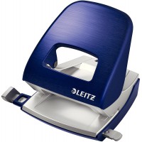 Leitz Perforatrice Sans Effort, Capacite 30 Feuilles, Bleu titan, Metal, Reglette de Guidage avec Reperes, Style, 50060069