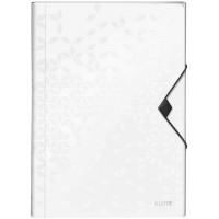 Leitz Classeur Menager A4 a  6 Compartiments, Fermeture elastique, Blanc, WOW, 45890001