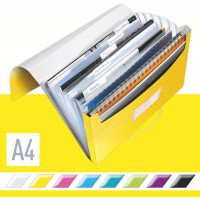 Leitz Classeur Menager A4 a  6 Compartiments, Fermeture elastique, Jaune, WOW, 45890016