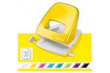Leitz Perforateur, 30 Feuilles, Reglette de Guidage avec Marquages des Formats, Metal, WOW, 50081016 - Jaune