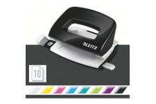 Leitz Mini-Perforateur, 10 Feuilles, Reglette de Guidage avec Marquages des Formats, Metal, WOW, 50601095 - Noir