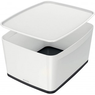 Leitz Boite de Rangement 18 Litres avec Couvercle, Waterproof, Blanc/Noir