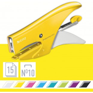 Leitz Pince Agrafeuse, Capacite 15 Feuilles, Corps en Metal Ergonomique, Agrafes Incluses, WOW, 55311016 - Jaune