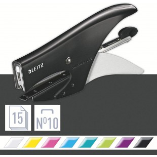 Leitz Pince Agrafeuse, Capacite 15 Feuilles, Corps en Metal Ergonomique, Agrafes Incluses, WOW, 55312095 - Noir