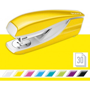 Leitz Agrafeuse, Capacite 30 Feuilles, Corps en Metal Ergonomique, Agrafes Incluses, WOW, 55021001 - Jaune