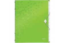 Leitz Trieur A4, Contient jusqu'a  200 Feuilles, Index Integre a  12 Onglets, Fermeture elastique, Vert, WOW, 46340054