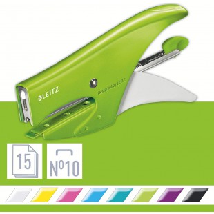 Leitz Pince Agrafeuse, Capacite 15 Feuilles, Corps en Metal Ergonomique, Agrafes Incluses, WOW, Vert, 55312054