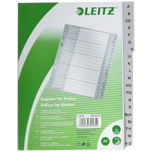 Leitz Intercalaires A5 Touches A-Z, 20 Feuilles, Extra-Large, Gris, Onglets Renforces en Plastique Resistant avec Ta