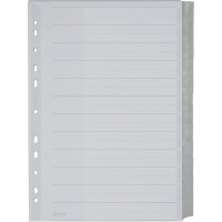 Leitz Intercalaires A4 12 Touches Vierges, Systeme d'Onglets Interchangeables, Gris, Plastique Ultra-Resistant, 12740000