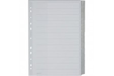 Leitz Intercalaires A4 12 Touches Vierges, Systeme d'Onglets Interchangeables, Gris, Plastique Ultra-Resistant, 12740000