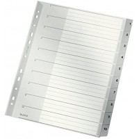 Leitz Intercalaires A4 Touches 1-10, Extra-Large, Gris, Onglets Renforces en Plastique Resistant avec Table des Mati