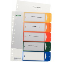 Leitz Intercalaires 1-5, Imprimable sur PC, A4, Plastique Ultra-Resistant, Extra-Large, Blanc/Multicolore, 12910000