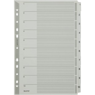 Leitz Intercalaires A4 1-10, Touches et Bande Perforee Renforcees en Mylar, Carton Resistant, Gris, 10 Onglets avec 
