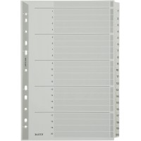 Leitz A4 Intercalaires 1-20, Touches et Bande Perforee Renforcees en Mylar, Carton Resistant, Gris, 20 Onglets avec 